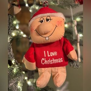 Russ Berrie 1980s Vintage Wilbur & Friends Plush ornament I Love Christmas